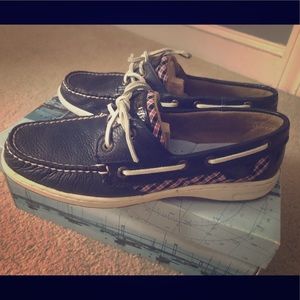 Bluefish Navy/Plaid Sperrys Size 8.